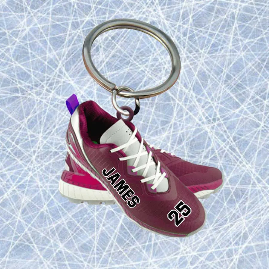 Personalized Hockey Shoes Keychain, Custom Name Flat Acrylic Keychain for Hockey Lovers