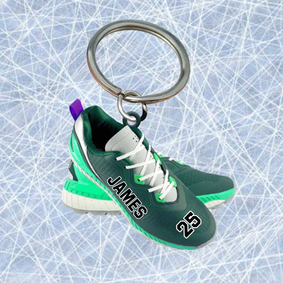 Personalized Hockey Shoes Keychain, Custom Name Flat Acrylic Keychain for Hockey Lovers
