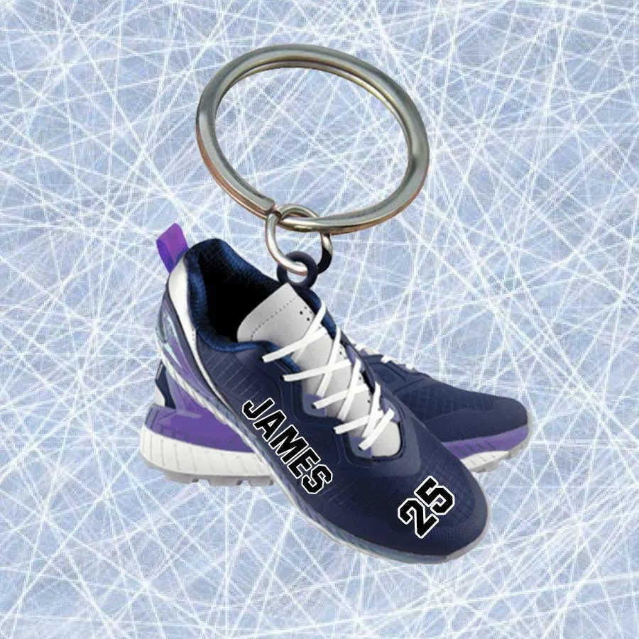 Personalized Hockey Shoes Keychain, Custom Name Flat Acrylic Keychain for Hockey Lovers